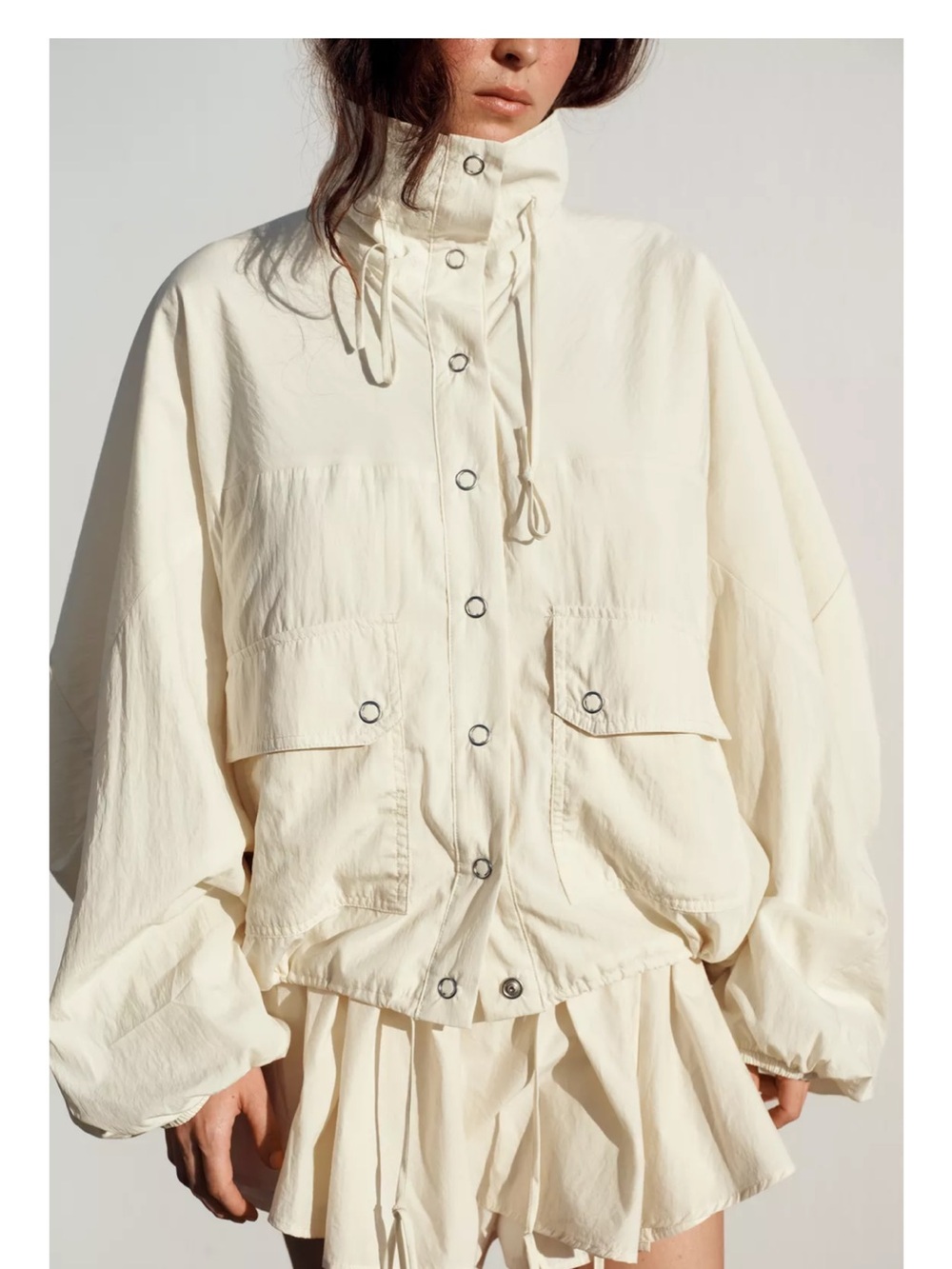 Zara Cream Drawcord High-Neck Utility/ windbreaker Jacket